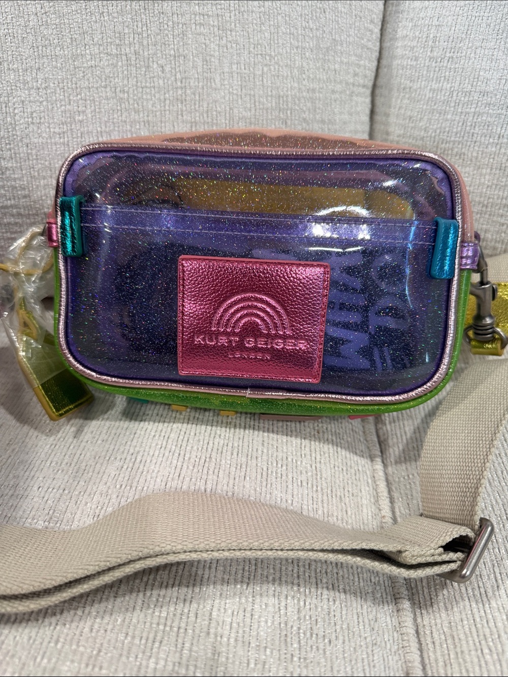 Kurt Geiger Iridescent Multicolor Glitter Crossbody Bag